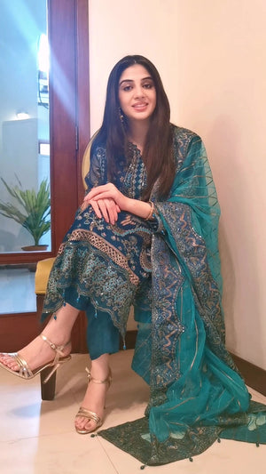 Hina Javed in INSIYA green dress